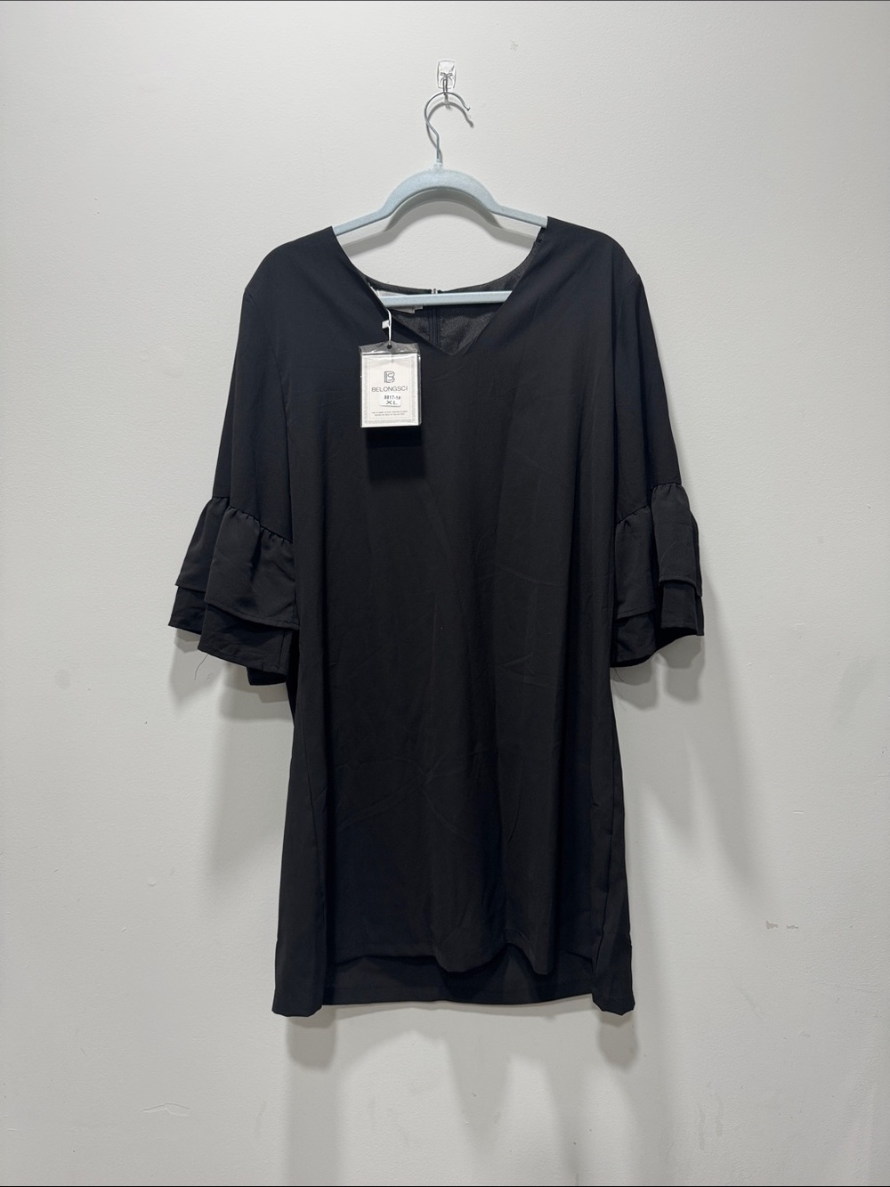 Black Ruffle Sleeve V-Neck Tunic Dress by